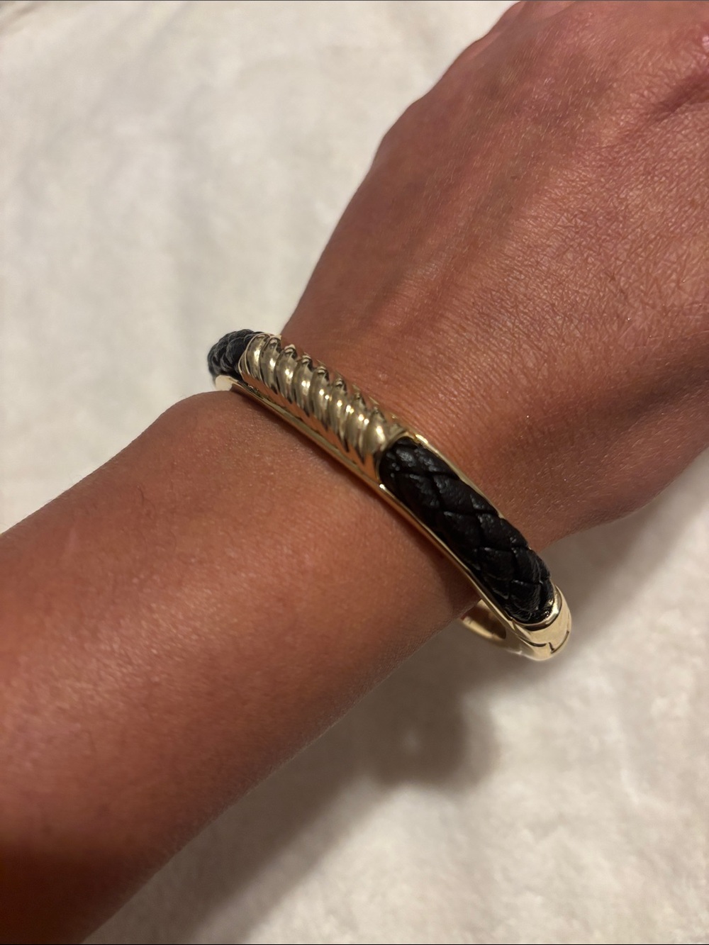 Roberto by RFM Black Braided Leather & Gold Hinge Bangle Cuff